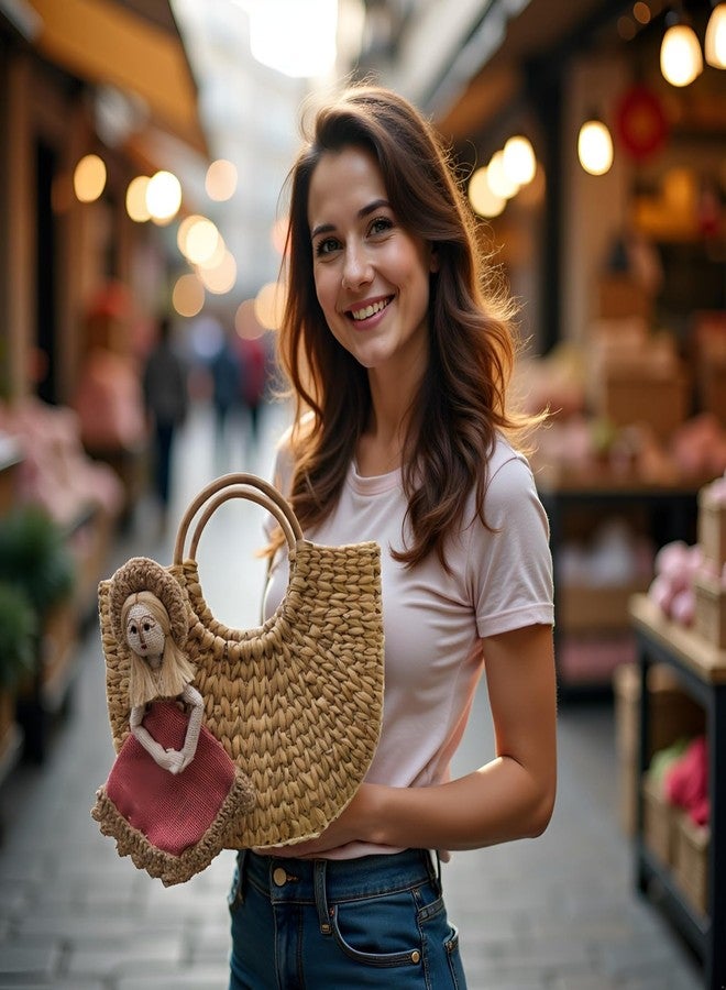 Garden Aura Kauna Grass Straw Beach Bag for Women- Woven Half-Moon Tote Handbag with Bamboo Handles- Boho Chic Basket Bag for Casual, Travel, Shopping & Beach Outings - Image 2